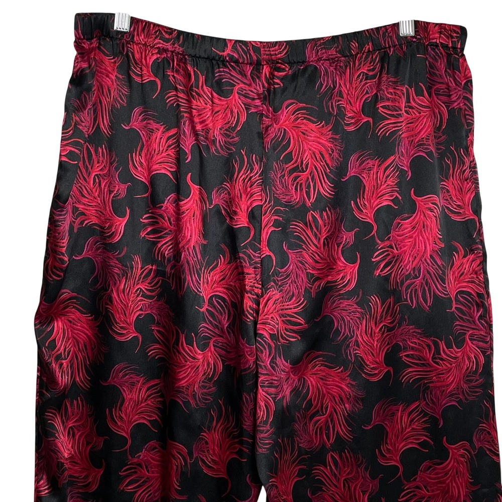 Cacique Pajama Pants Size 18/20 Black Red Feather Print Lounge Wide Leg - Picture 8 of 11